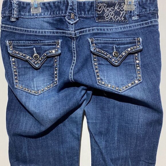 Rock & Roll Cowgirl Women's Blue Low Rise Embellished Bootcut Jeans Size 33 x 32 - Picture 6 of 12